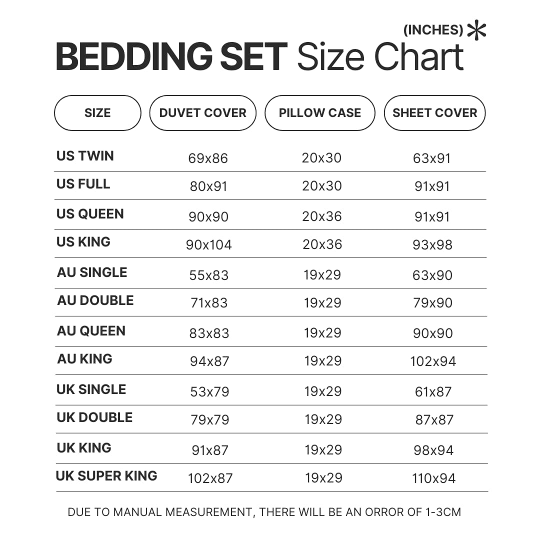 Beding Set Size Chart - Gudetama Store