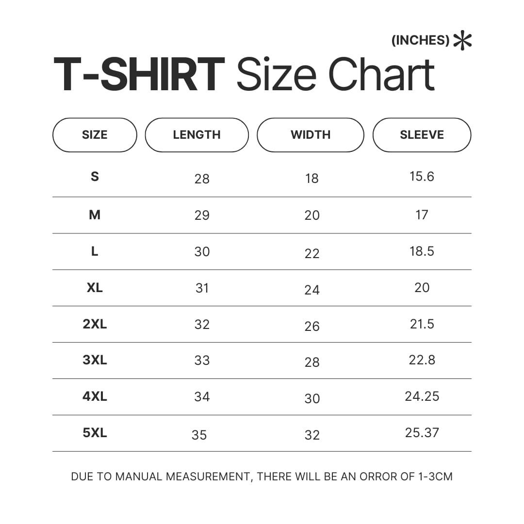 T shirt Size Chart - Gudetama Store